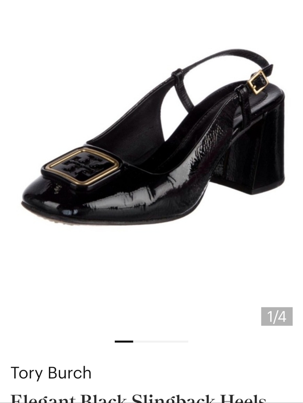 Tory Burch Black Patent Leather Slingback Heels with Gold Medallion
